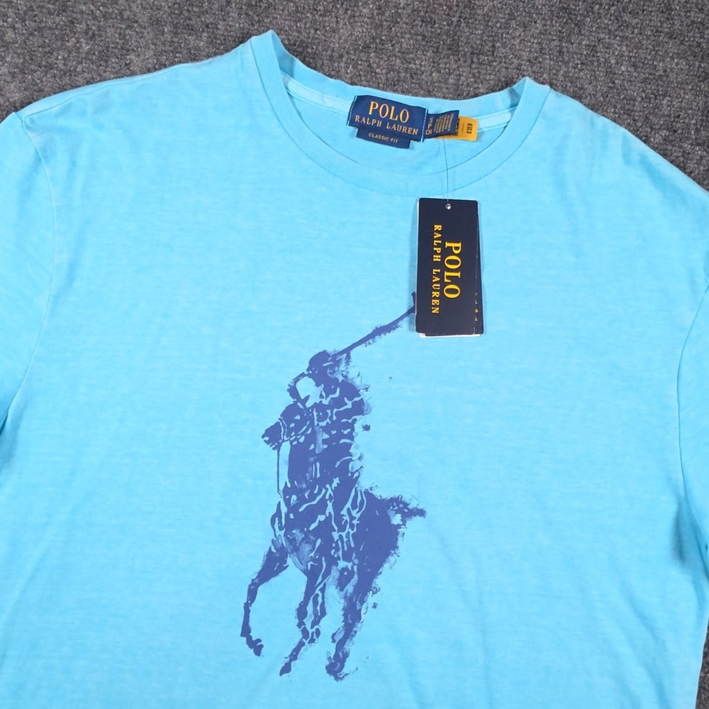 NWT Polo Ralph Lauren Jersey T-Shirt Mens S Blue Big Pony Graphic Classic Fit